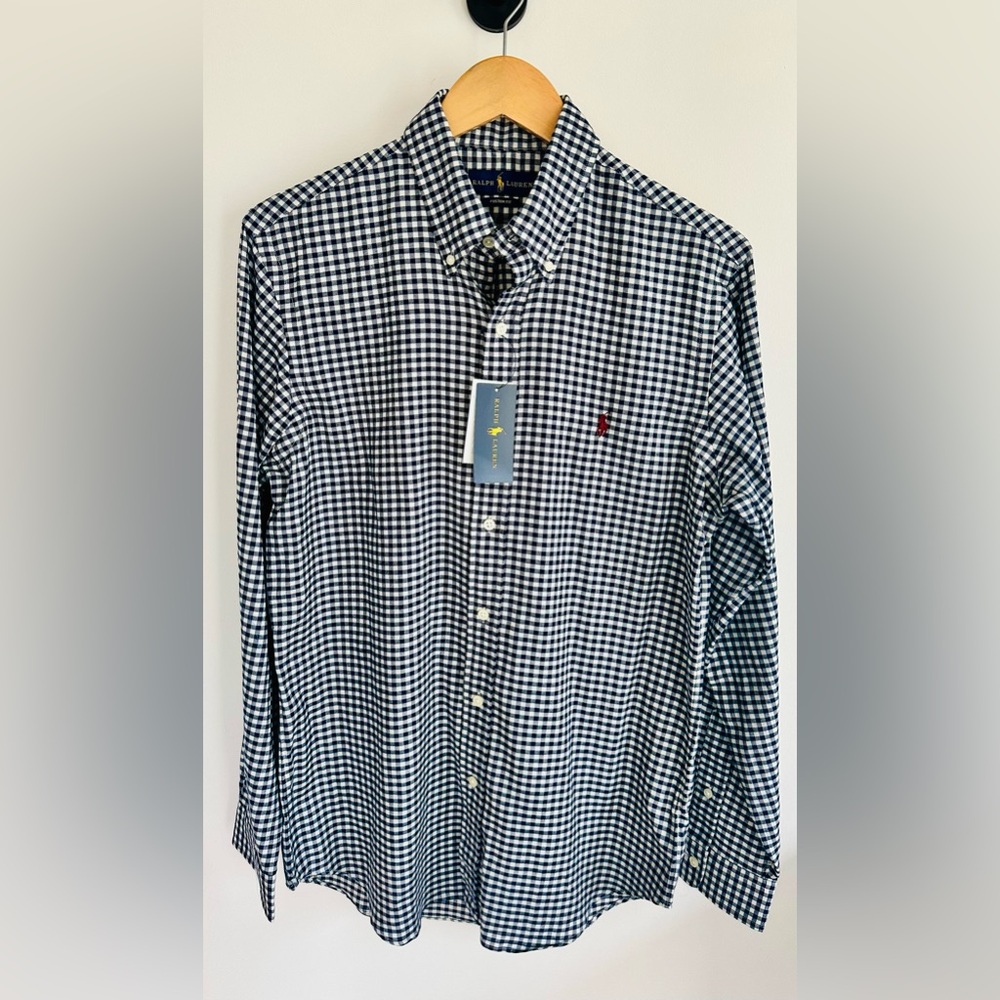 Ralph Lauren Custom Fit Gingham Button Down
Navy White Shirt NWT Medium